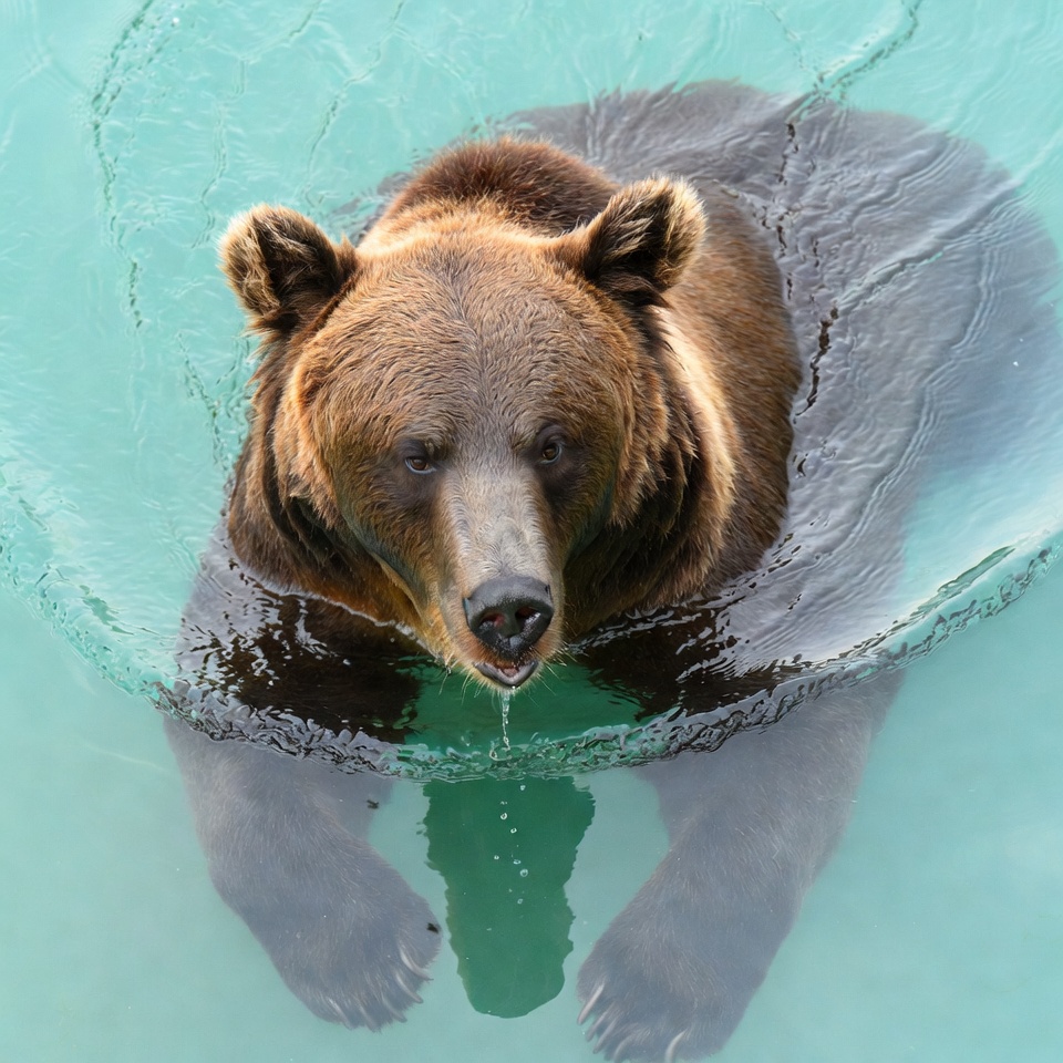 Brown bear swimming in turquoise water Brown bear swimming in turquoise water