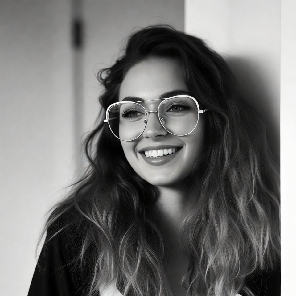 Smiling woman with glasses against wall Smiling woman with glasses against wall