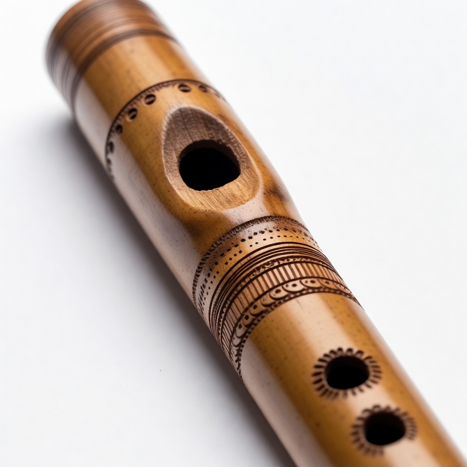 Carved Bamboo Flute on White Background Carved Bamboo Flute on White Background
