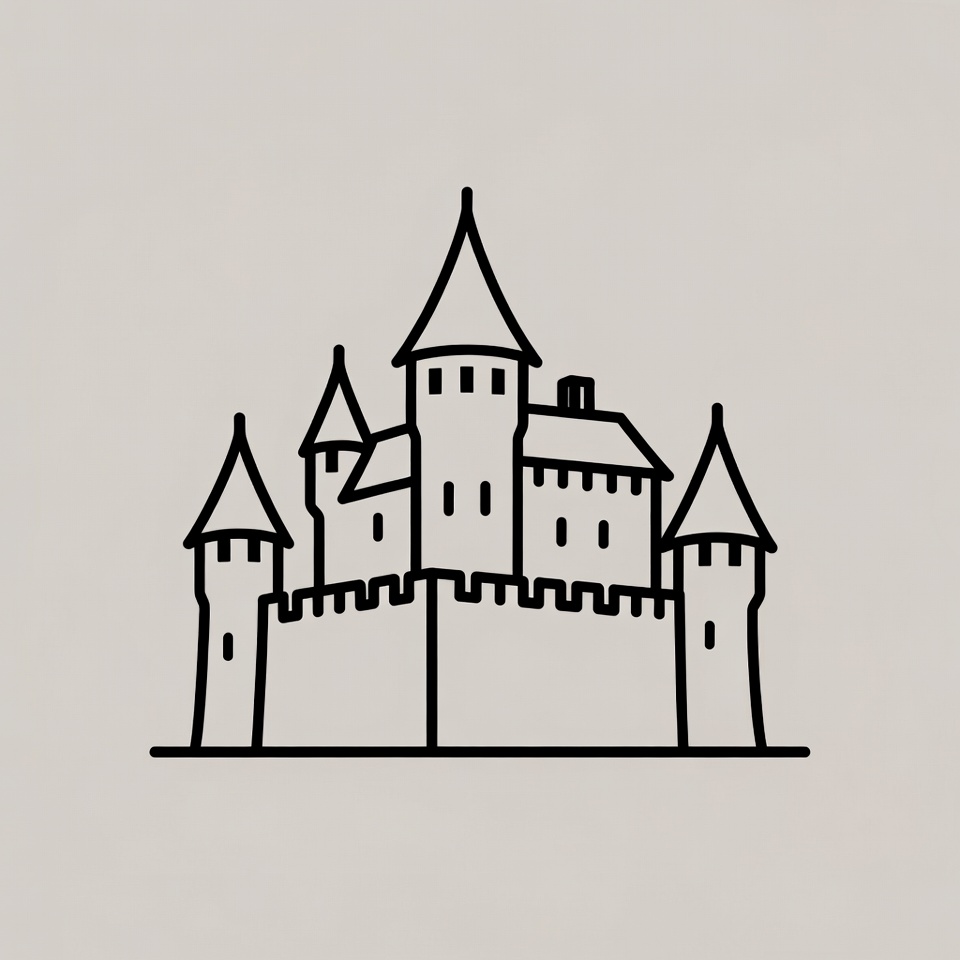 Line Drawing Medieval Castle Line Drawing Medieval Castle