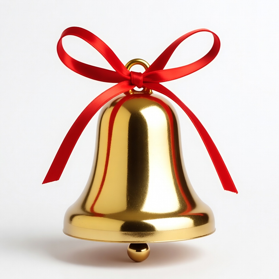 Gold Christmas Bell with Red Bow Gold Christmas Bell with Red Bow