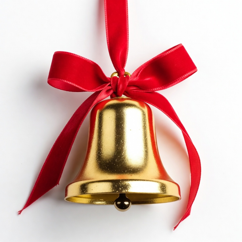 Gold Christmas Bell with Red Ribbon Gold Christmas Bell with Red Ribbon