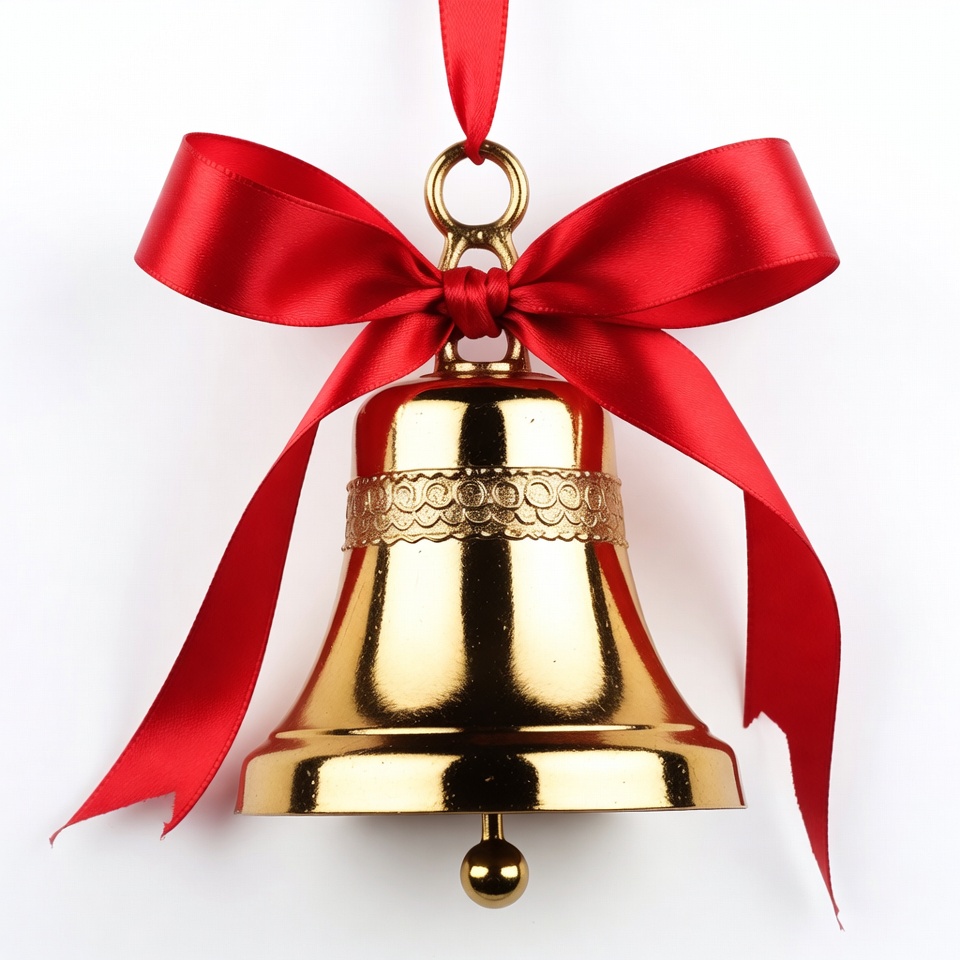 Gold Christmas Bell with Red Ribbon Gold Christmas Bell with Red Ribbon