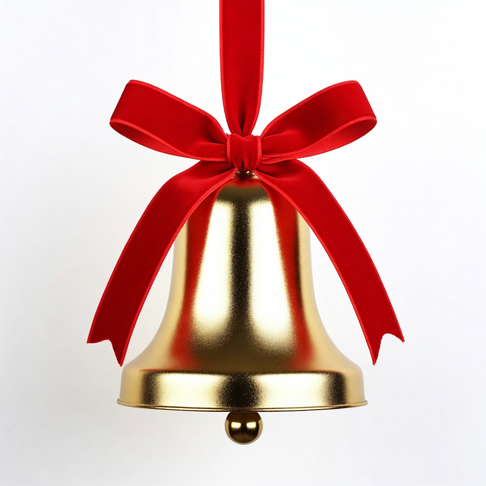 Gold Christmas Bell with Red Ribbon Gold Christmas Bell with Red Ribbon