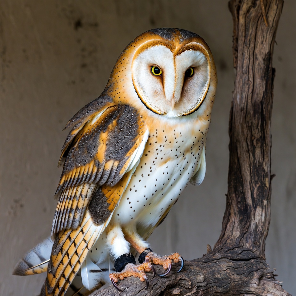 Barn Owl Perched on Tree Branch Barn Owl Perched on Tree Branch