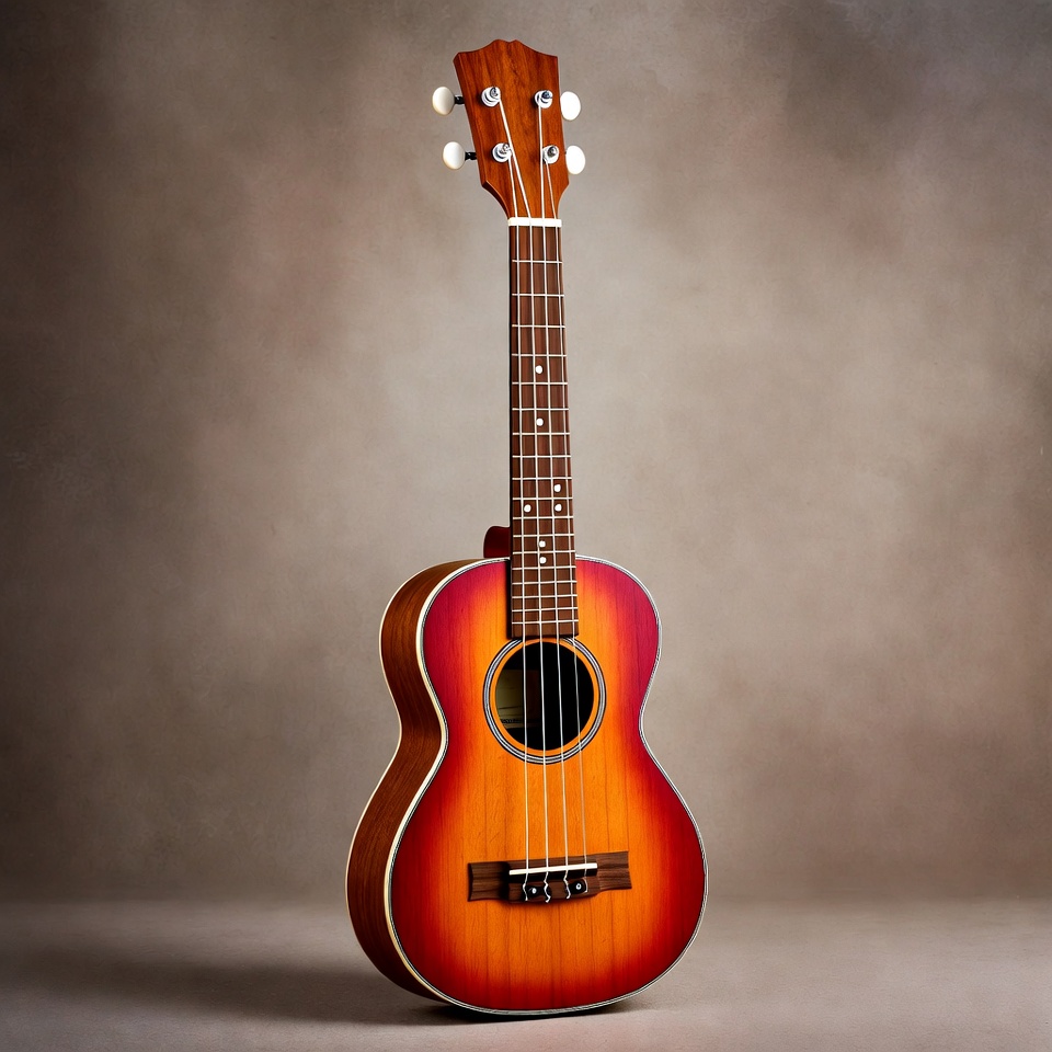 Reddish Ukulele on Gray Background Reddish Ukulele on Gray Background