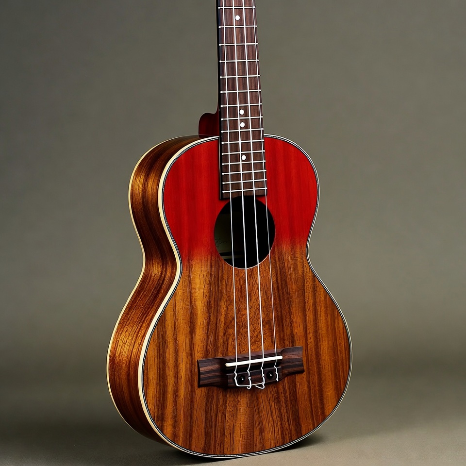 Red Wooden Ukulele on Gray Background Red Wooden Ukulele on Gray Background