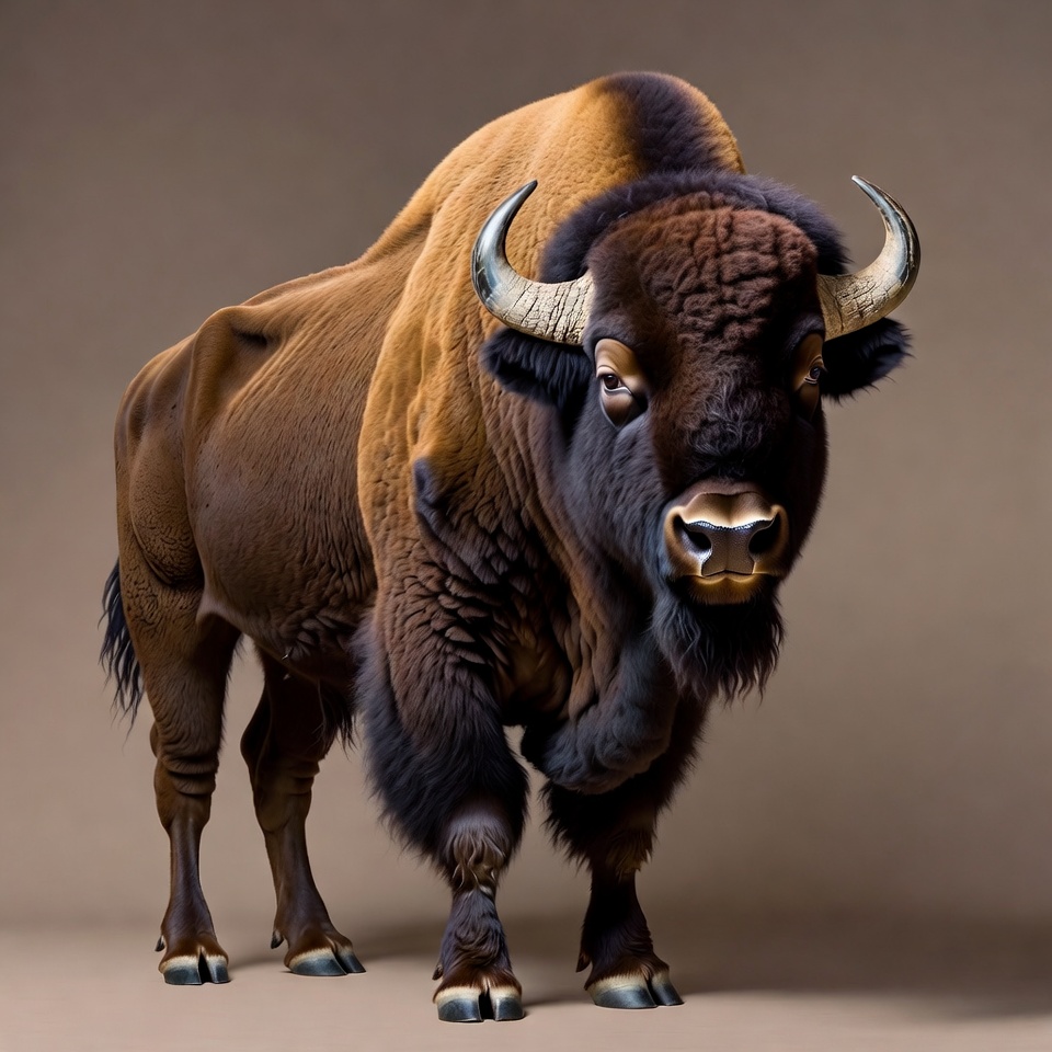 Majestic Bison Standing on Brown Background Majestic Bison Standing on Brown Background