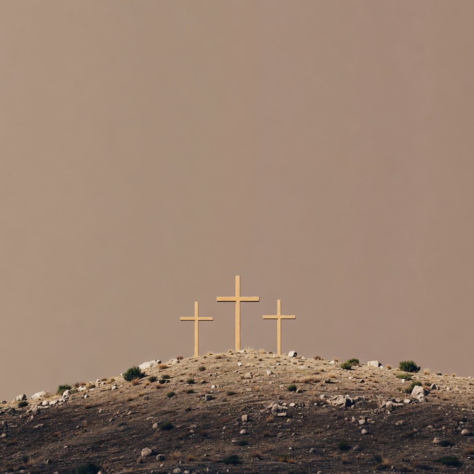 Three Wooden Crosses on Hill Three Wooden Crosses on Hill