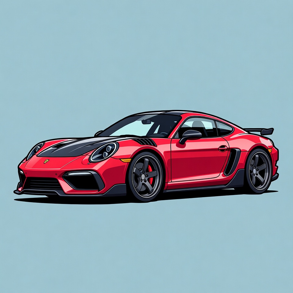 Red Porsche 718 Cayman GT4 Illustration Red Porsche 718 Cayman GT4 Illustration