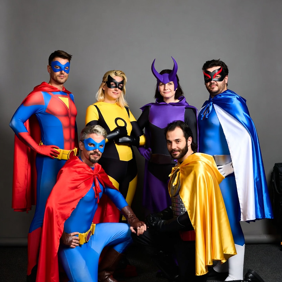 Group of Superheroes in Colorful Costumes Group of Superheroes in Colorful Costumes