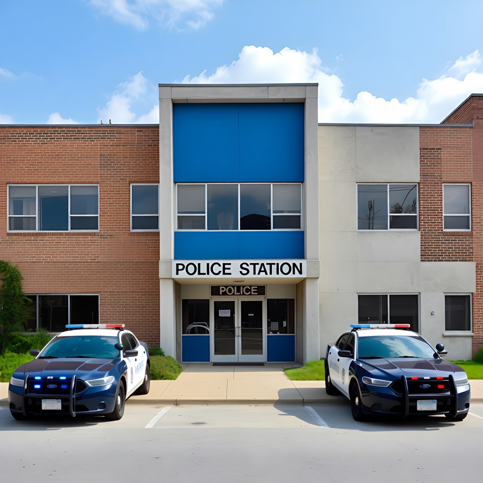 Police Station with Parked Patrol Cars Police Station with Parked Patrol Cars
