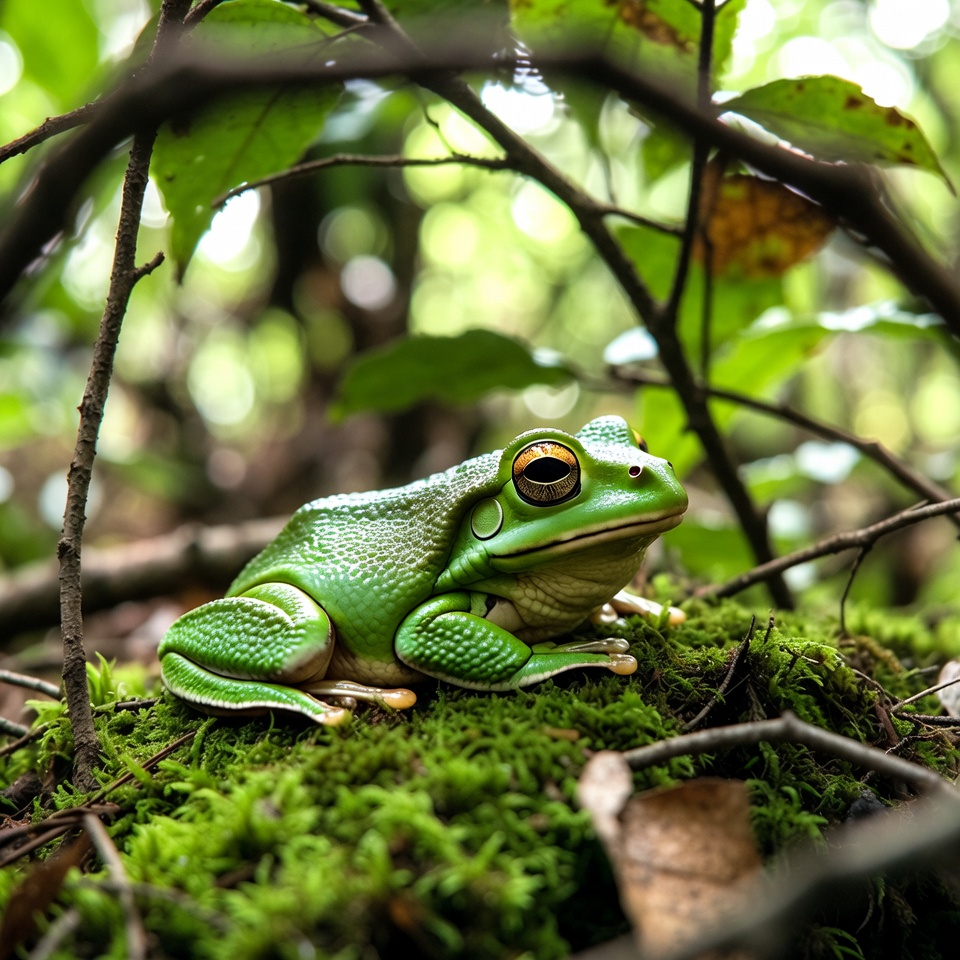 Green tree frog on moss Green tree frog on moss