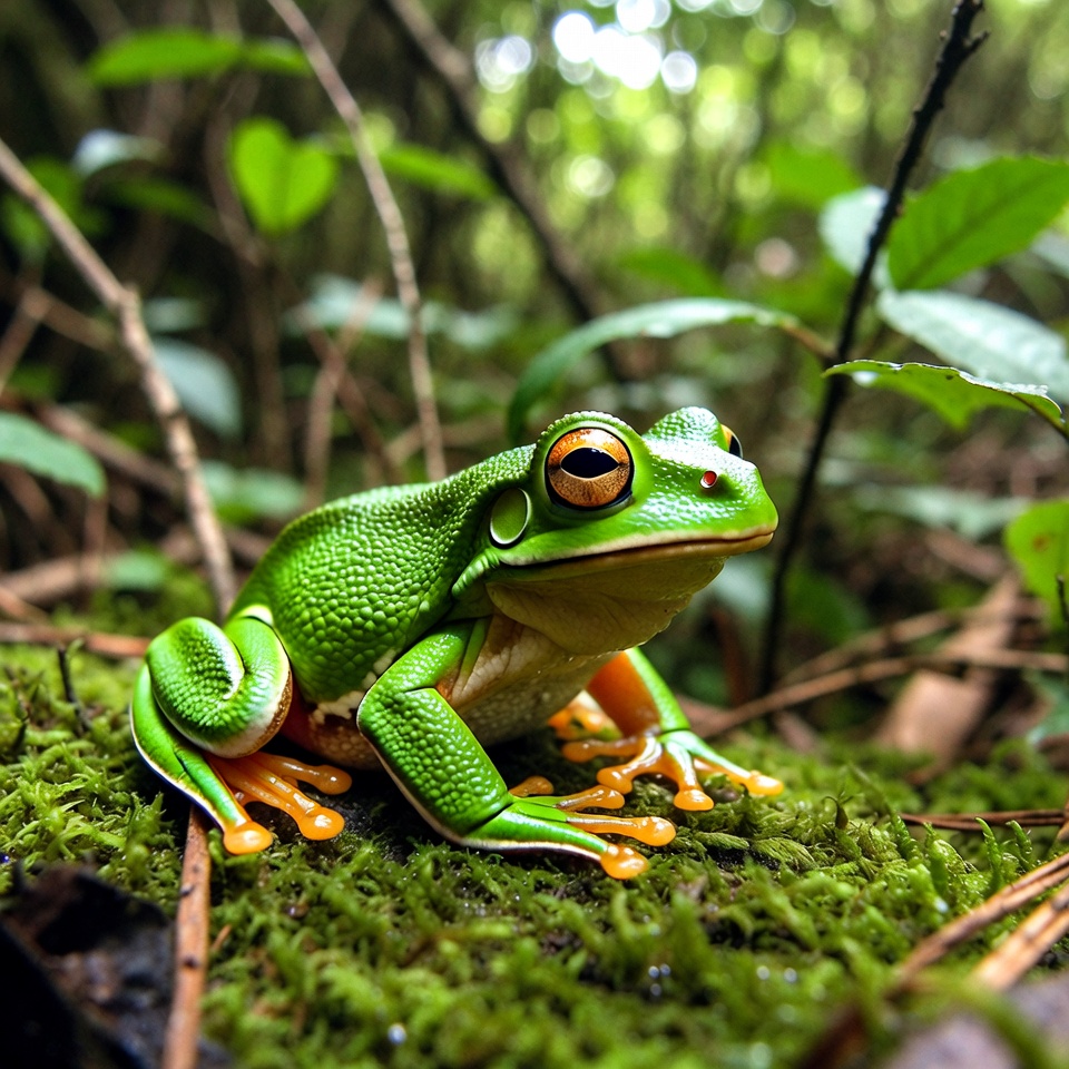 Green tree frog in rainforest Green tree frog in rainforest