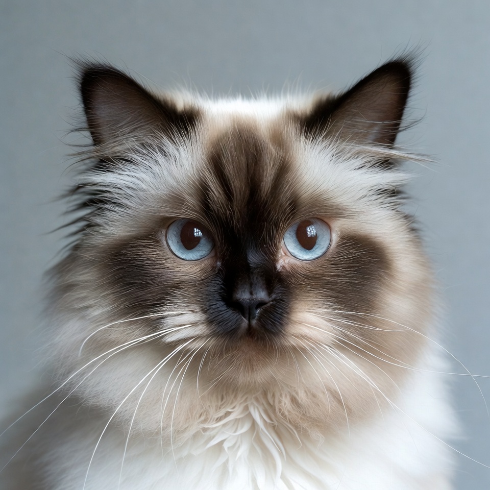 Closeup of blue-eyed Birman cat Closeup of blue-eyed Birman cat