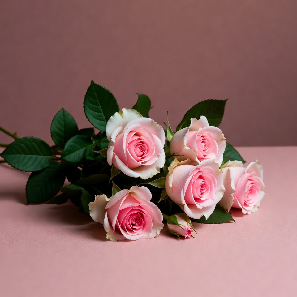 Pink Roses Bouquet on Pink Background Pink Roses Bouquet on Pink Background