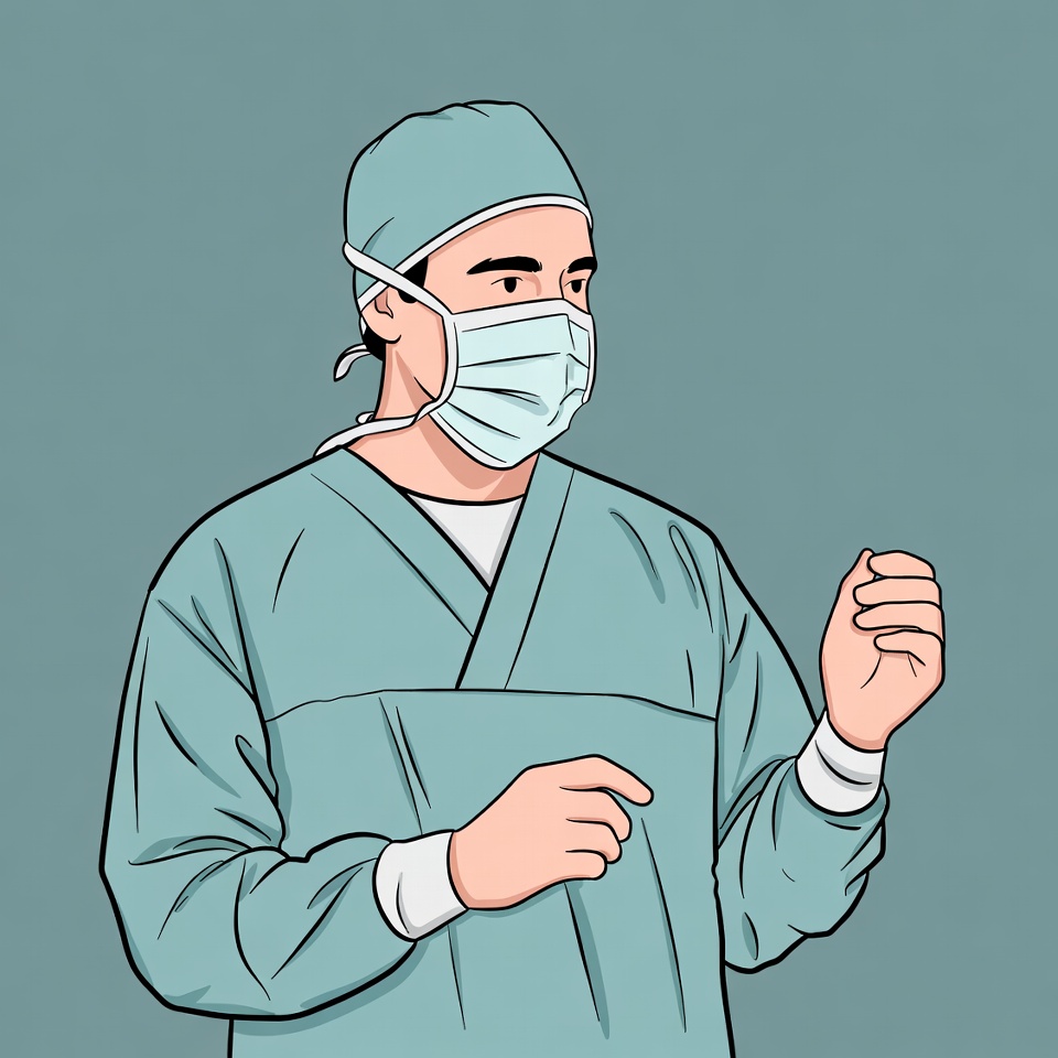 Surgeon in green scrubs and mask Surgeon in green scrubs and mask