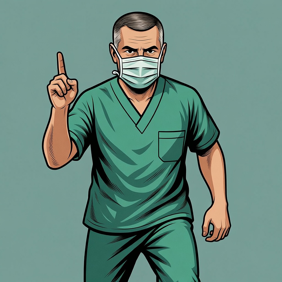 Doctor pointing with mask on Doctor pointing with mask on