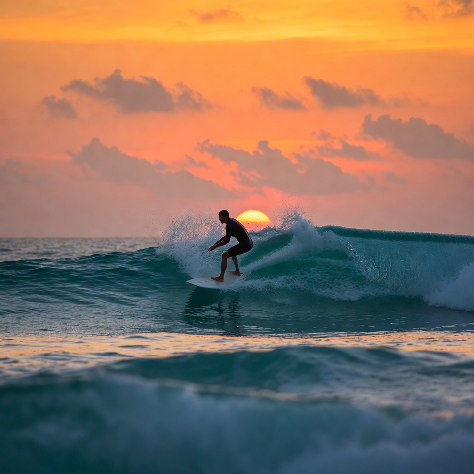 Man surfing sunset wave Man surfing sunset wave