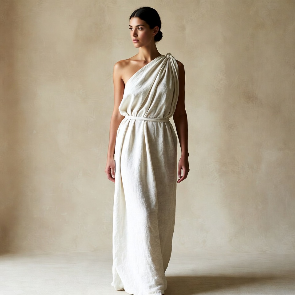 Woman in white draped gown Woman in white draped gown