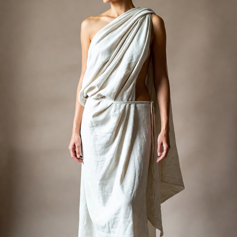 Woman in white draped toga Woman in white draped toga