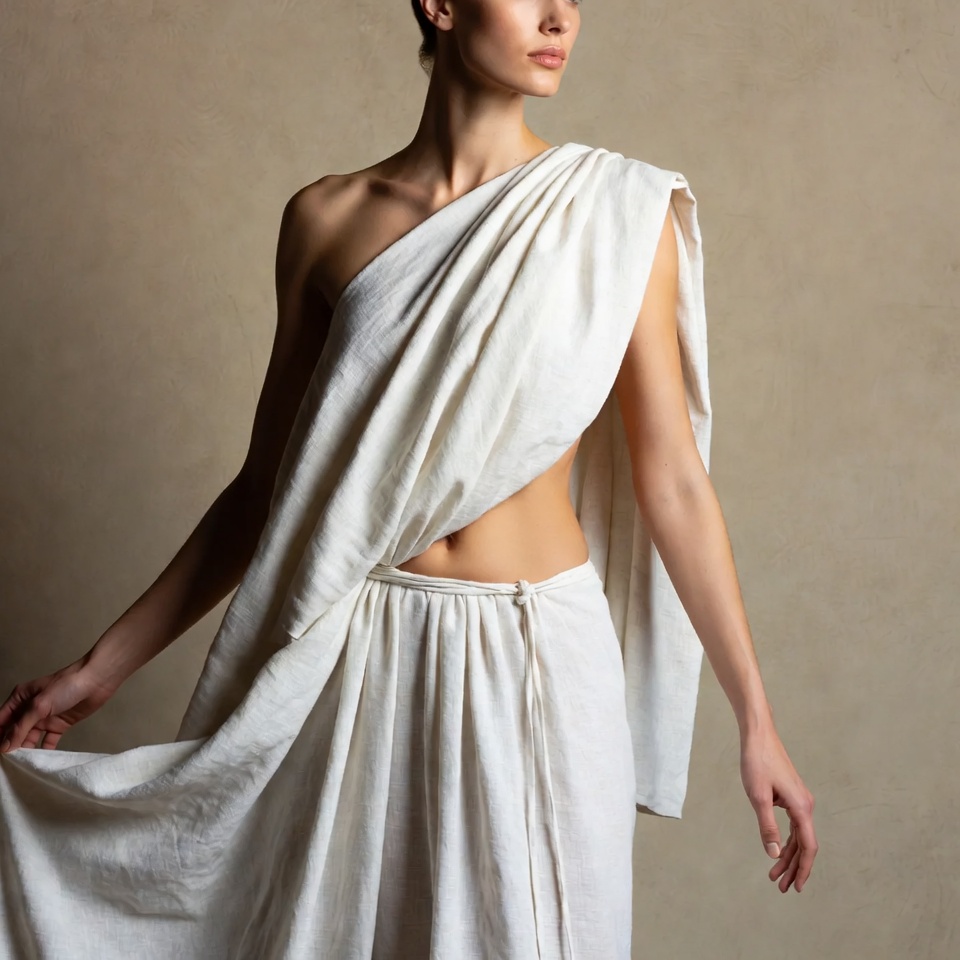 Woman in white draped toga Woman in white draped toga