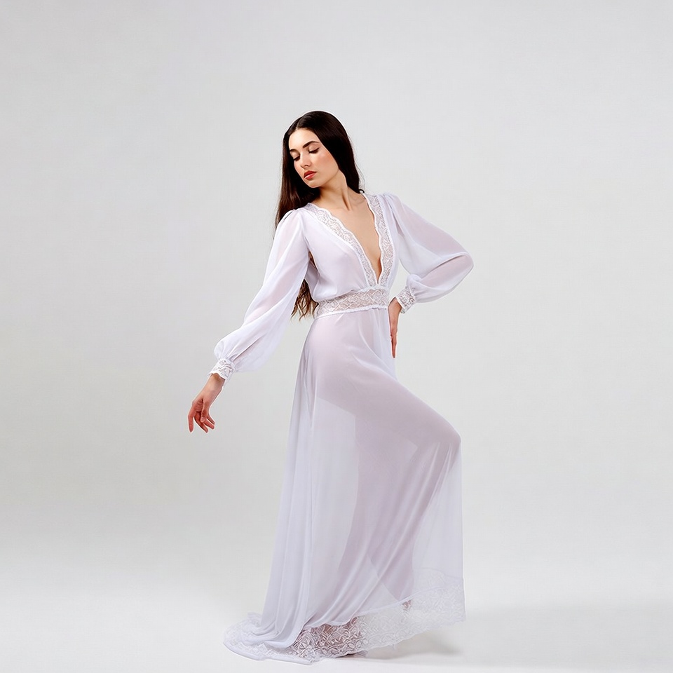 Woman in sheer white lace gown Woman in sheer white lace gown
