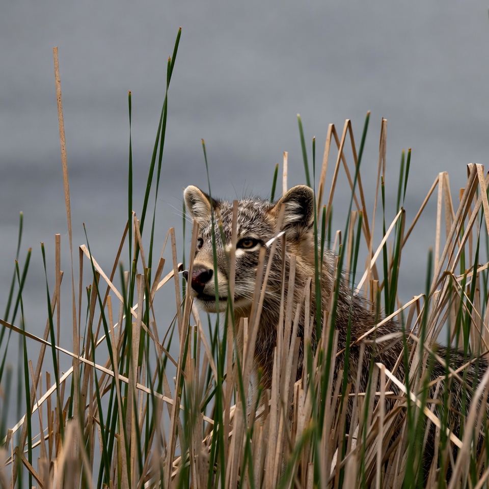 Coyote peering through reeds Coyote peering through reeds