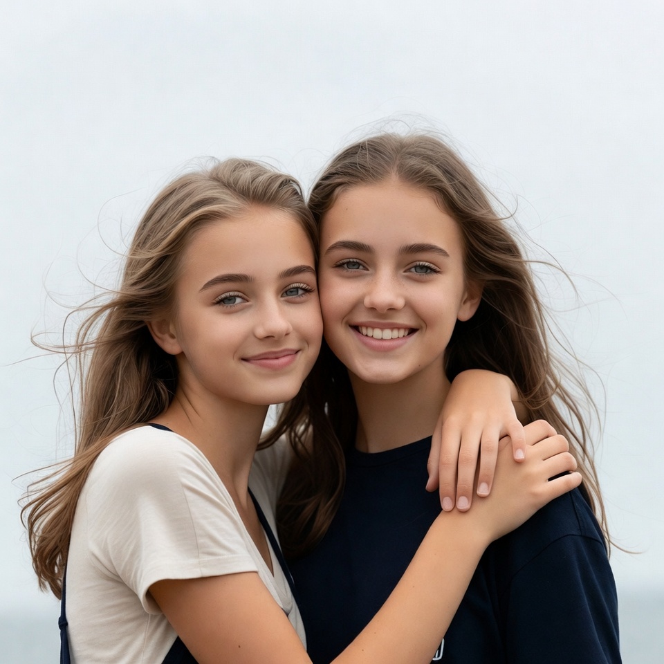 Two teenage girls hugging outdoors Two teenage girls hugging outdoors