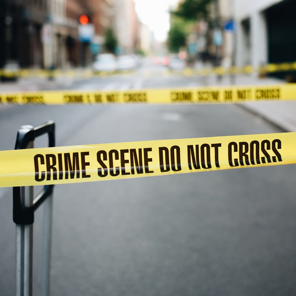 Crime Scene Tape on Urban Street Crime Scene Tape on Urban Street