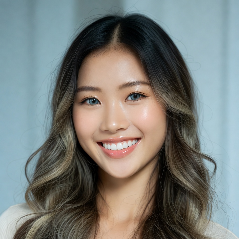 Smiling Asian woman with long hair Smiling Asian woman with long hair