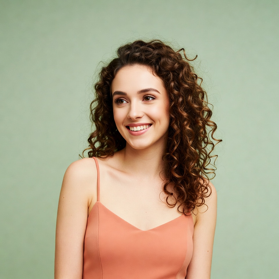 Smiling woman with curly hair Smiling woman with curly hair
