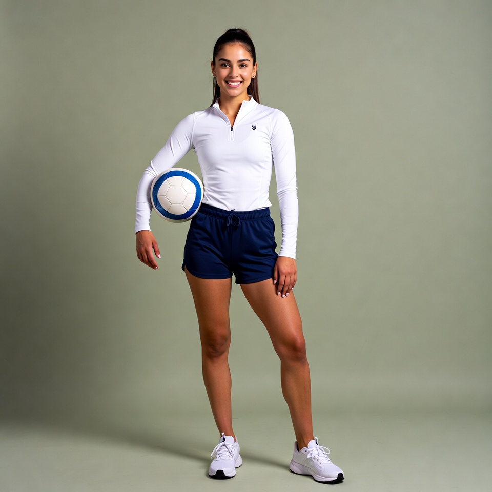 Woman holding volleyball in athletic wear Woman holding volleyball in athletic wear