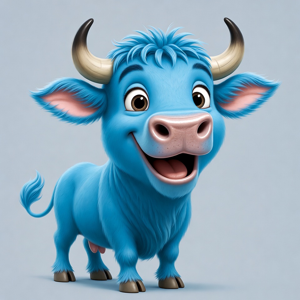 Smiling Blue Cartoon Bull Smiling Blue Cartoon Bull