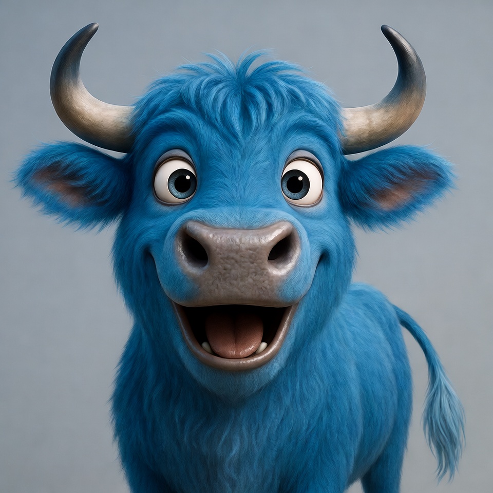 Smiling Blue Cartoon Bull Smiling Blue Cartoon Bull