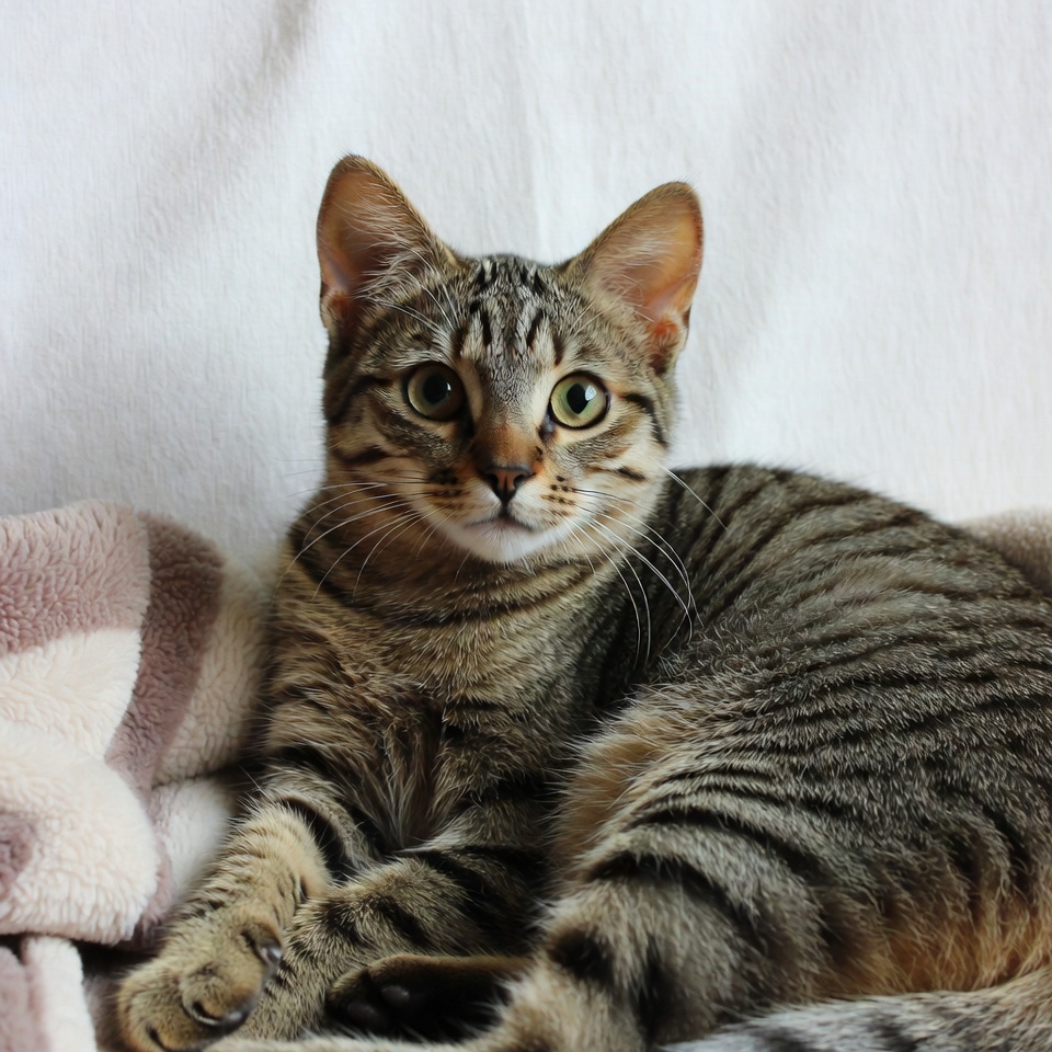 Tabby kitten on fluffy blanket Tabby kitten on fluffy blanket