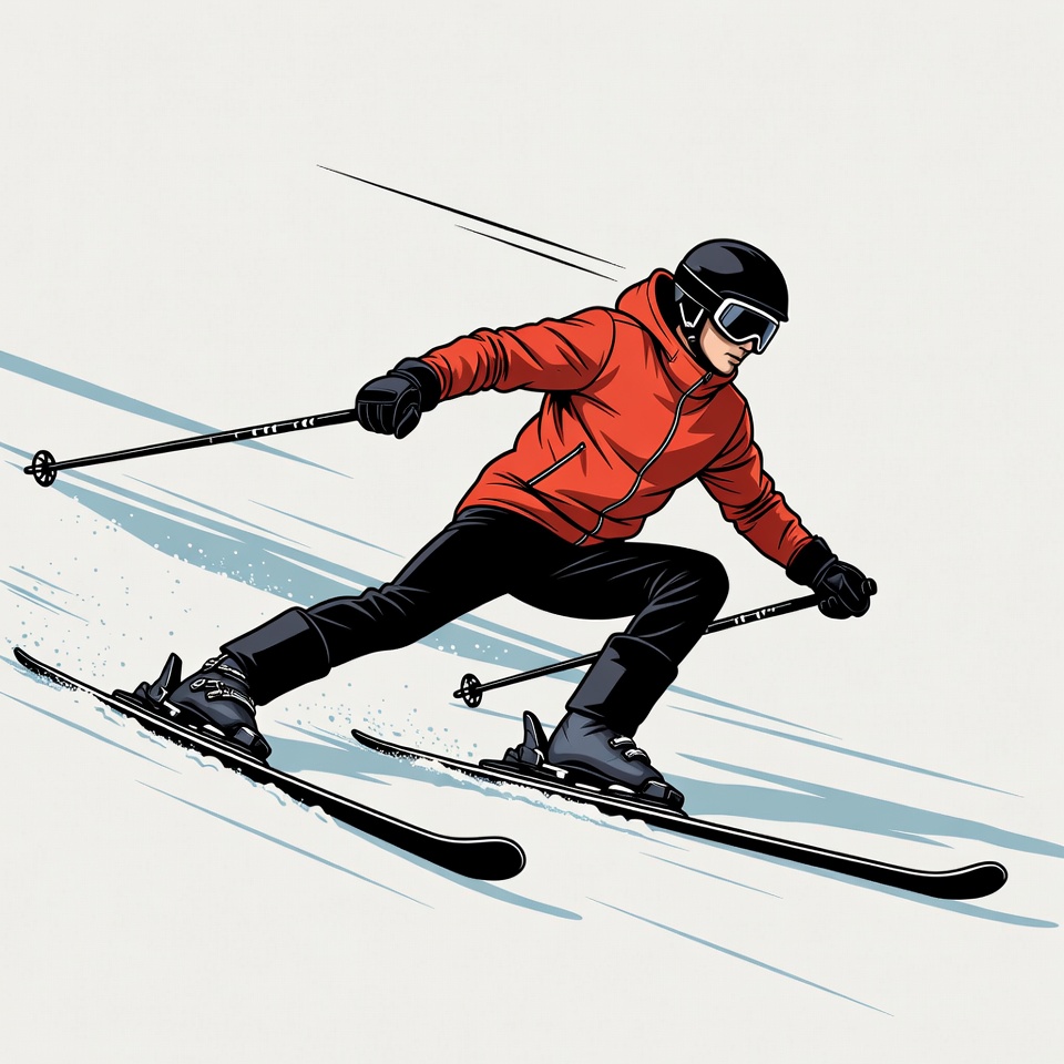 Man skiing down snowy slope Man skiing down snowy slope