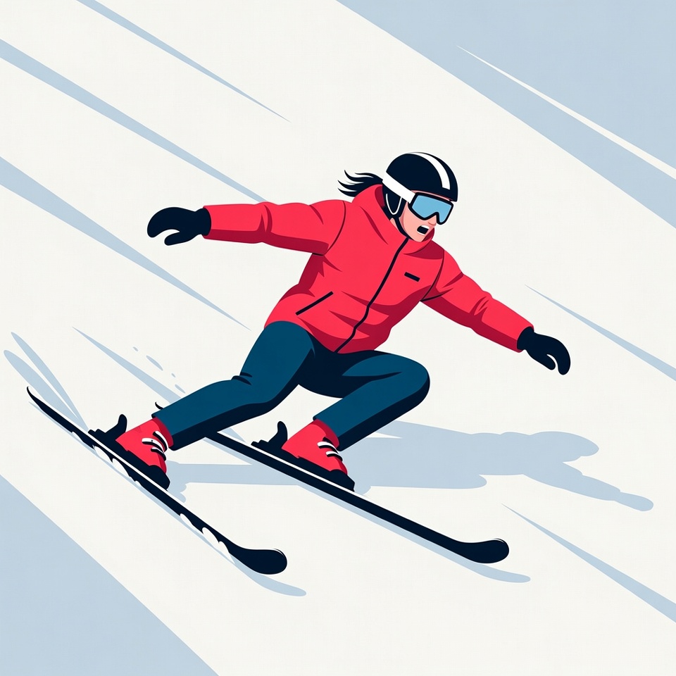 Woman snowboarding down slope Woman snowboarding down slope