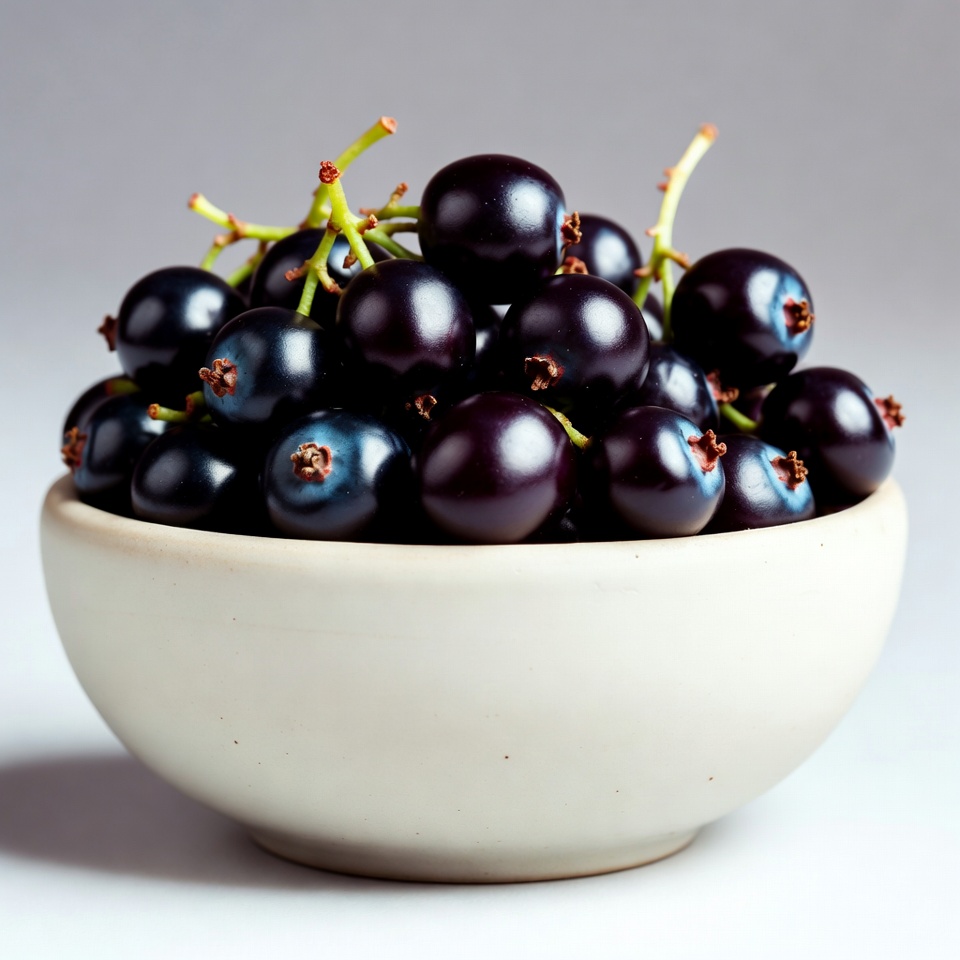 Fresh Black Currants in White Bowl Fresh Black Currants in White Bowl