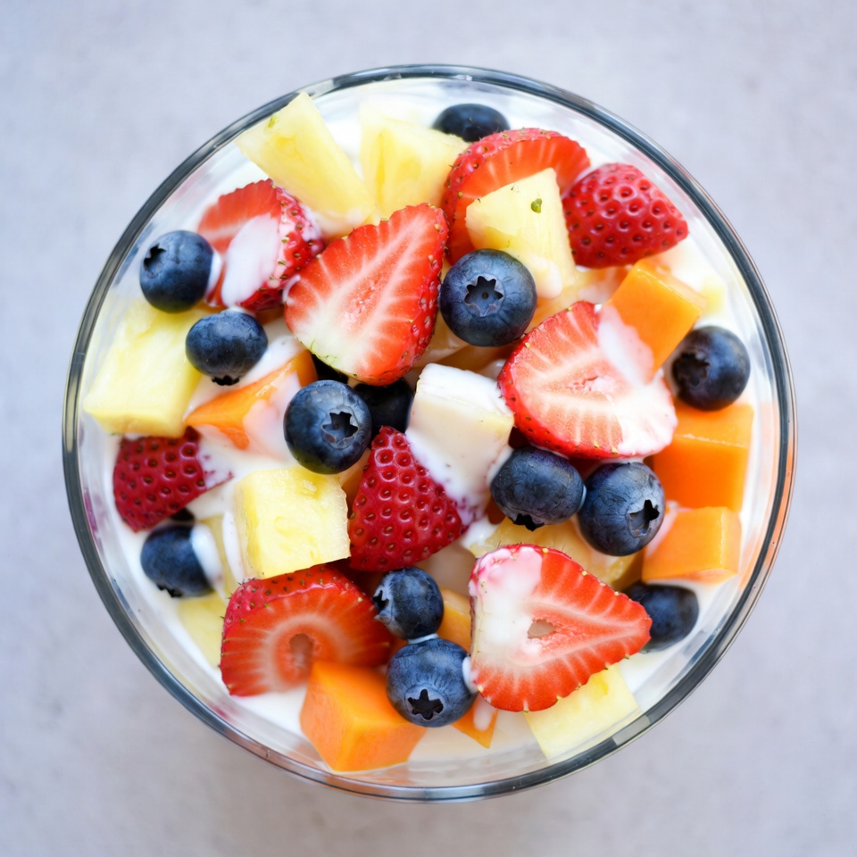 Fruit Yogurt Parfait in Glass Bowl Fruit Yogurt Parfait in Glass Bowl