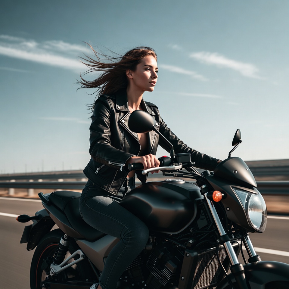 Woman riding black motorcycle Woman riding black motorcycle