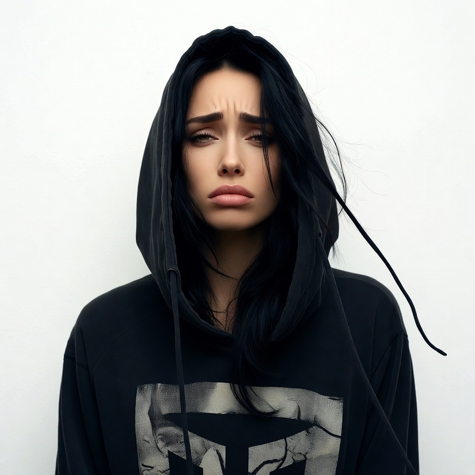 Sad woman in black hoodie Sad woman in black hoodie
