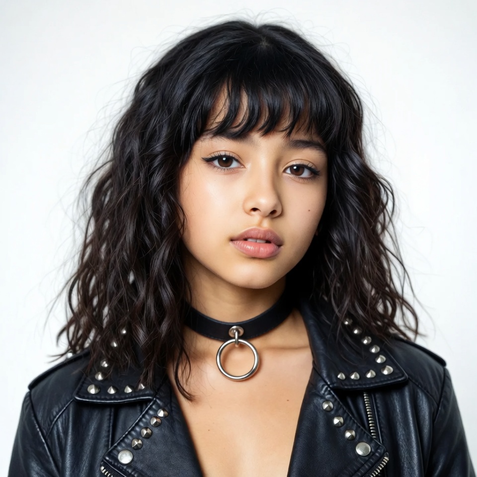 Asian woman with choker and leather jacket Asian woman with choker and leather jacket