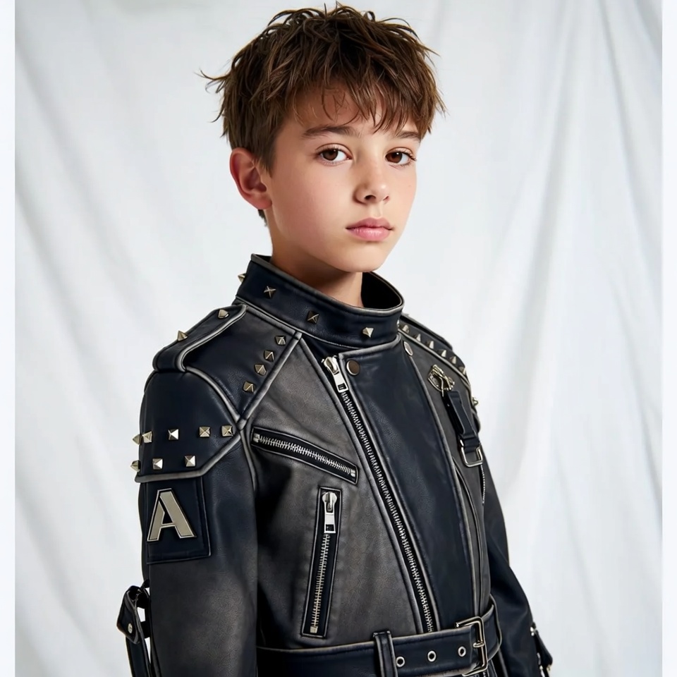 Boy in studded leather jacket Boy in studded leather jacket