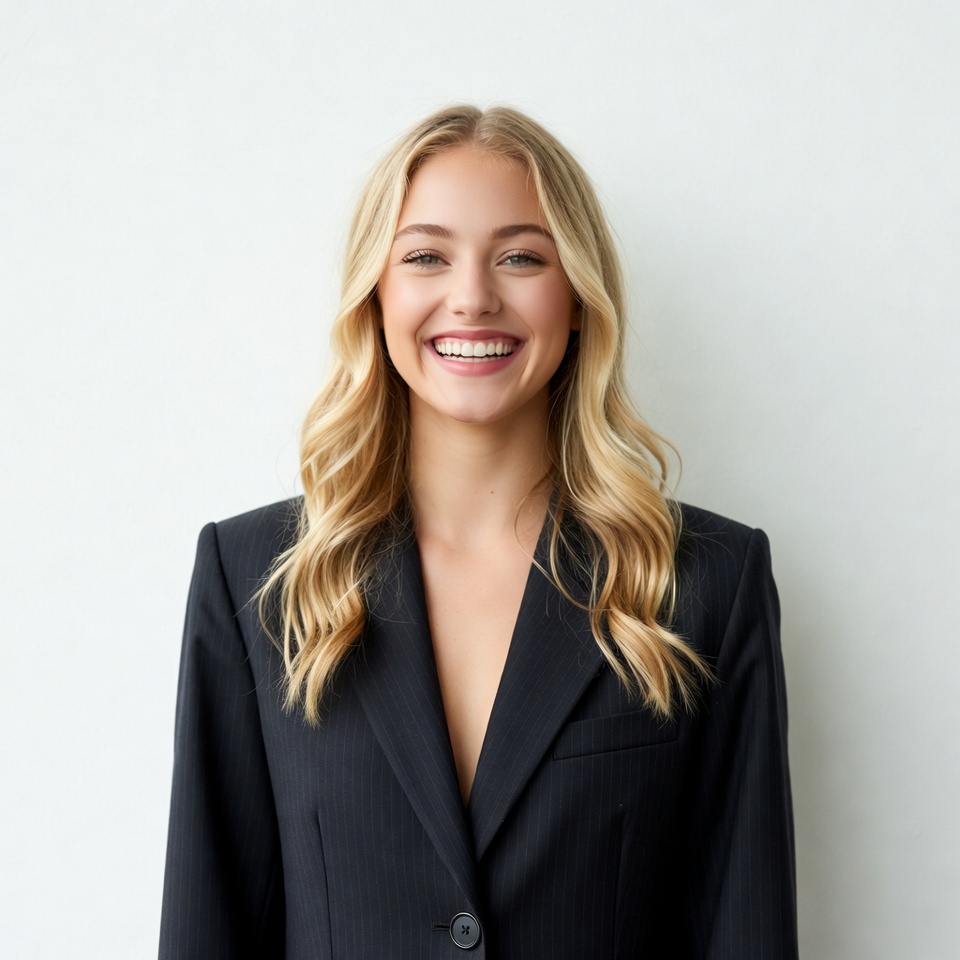 Blonde woman smiling in black blazer Blonde woman smiling in black blazer