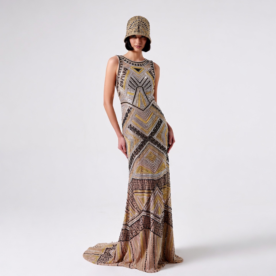 Woman in Beaded Flapper Gown Woman in Beaded Flapper Gown