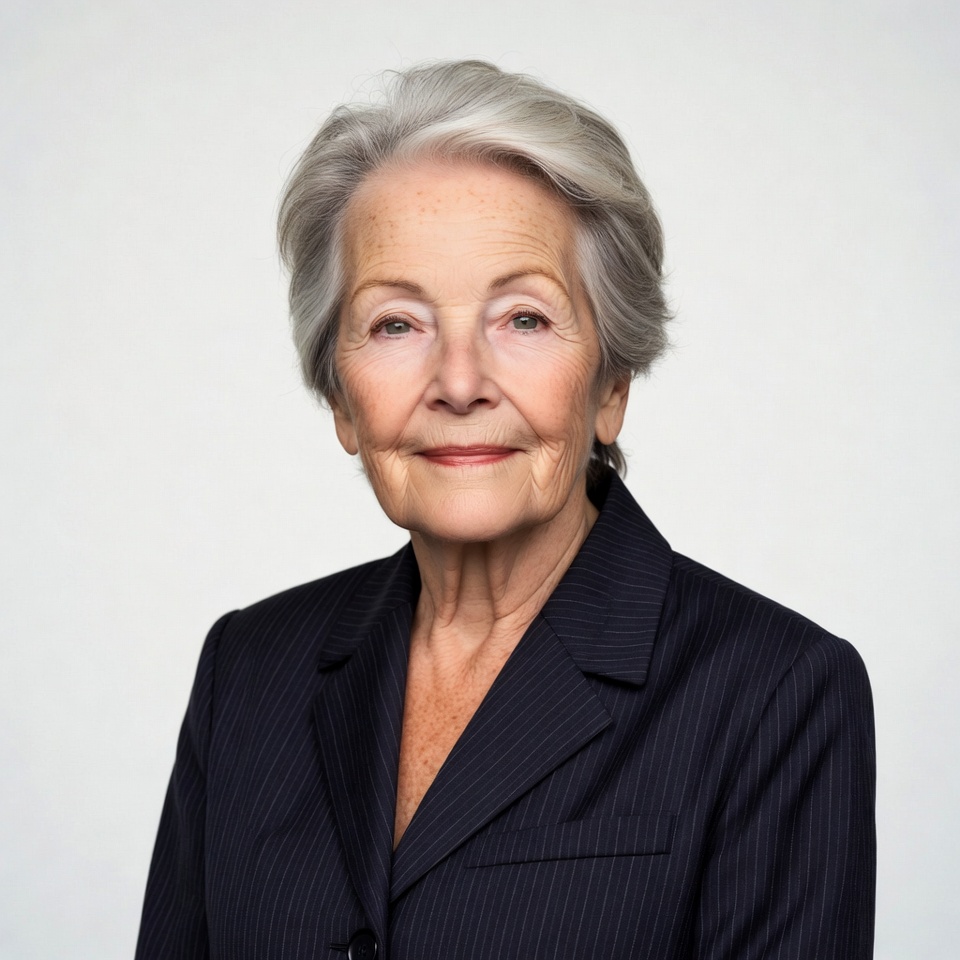 Elderly woman in navy suit Elderly woman in navy suit