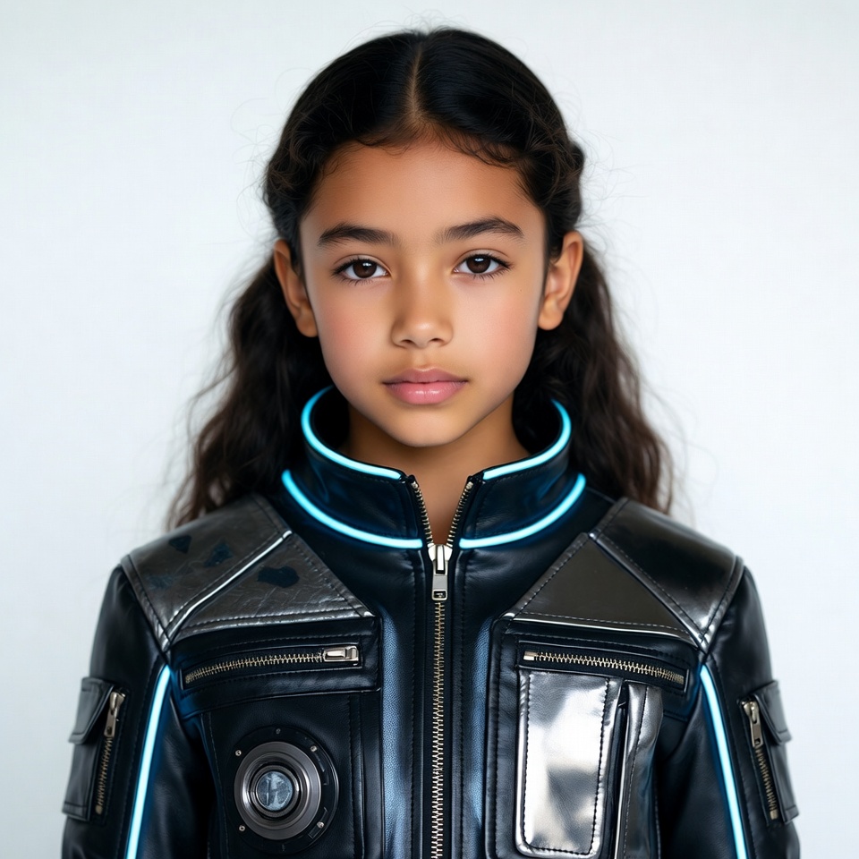 Asian girl in futuristic leather jacket Asian girl in futuristic leather jacket