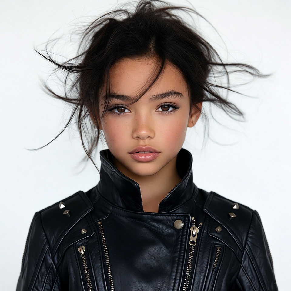 Asian girl in black leather jacket Asian girl in black leather jacket