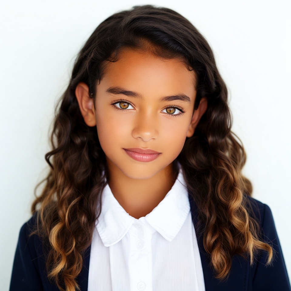 Mixed-race girl in school uniform Mixed-race girl in school uniform